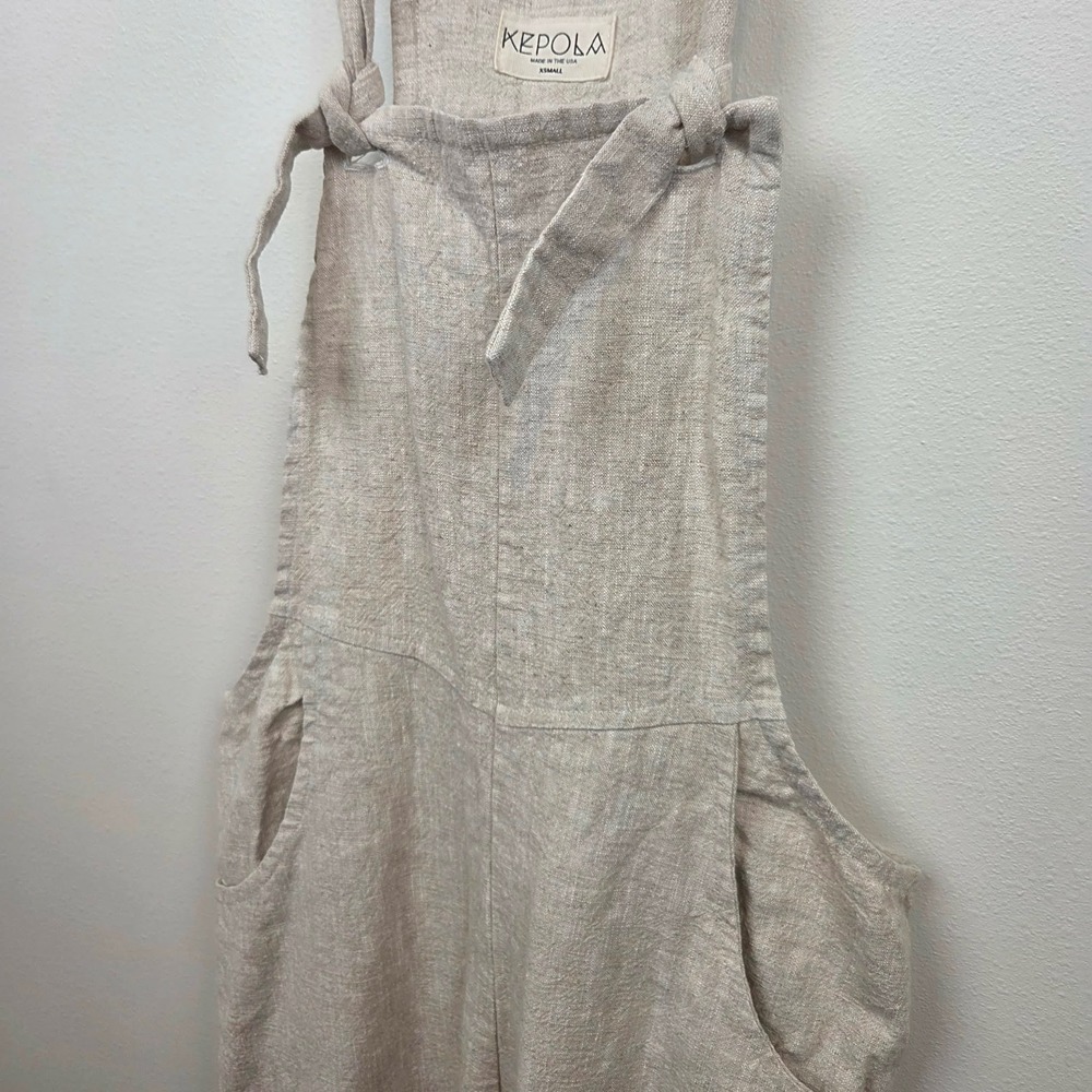 Kepola Women Tan Linen Overalls Jumpsuit Made in USA XS - Picture 3 of 9